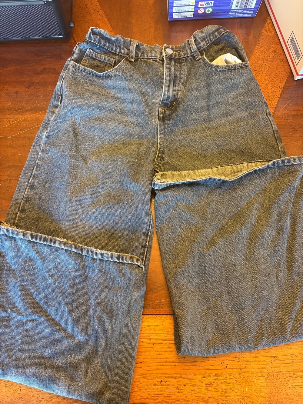 EMMIOL Baggy Wide Leg Jeans | High Waisted Y2K Denim Pants Grey Size 00